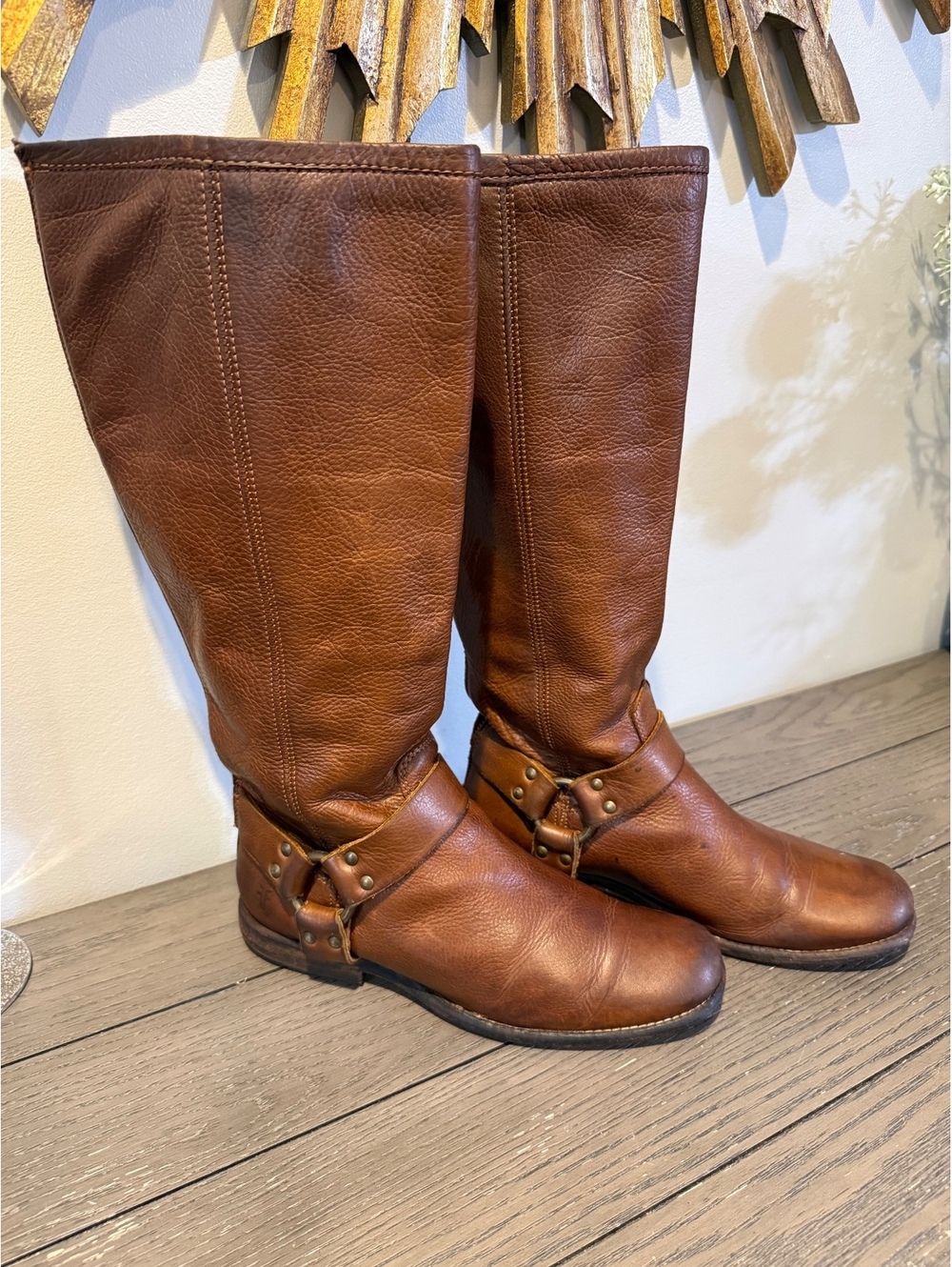 Frye Harness Brown Leather Knee-High Boots Women’s Size 8.5